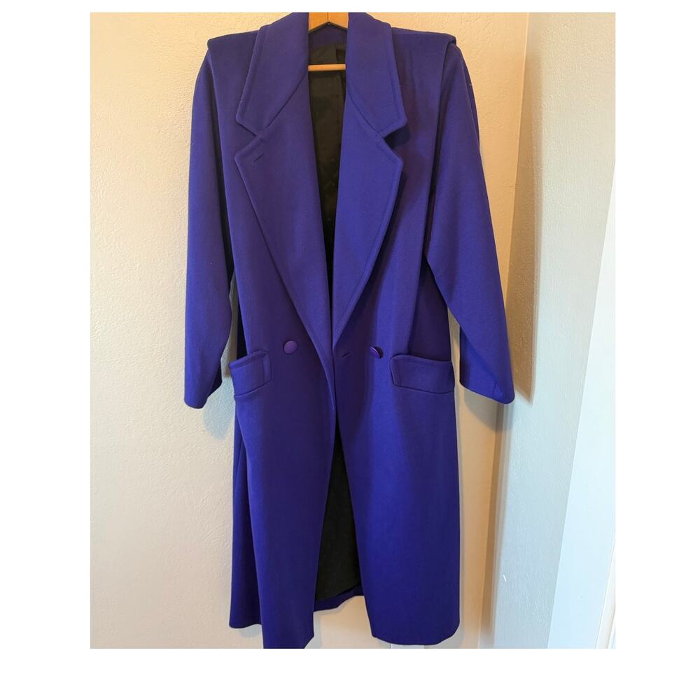 Women's Vintage Plum Purple Heavy Warm‎ Wool Trench Winter Coat SZ XL
